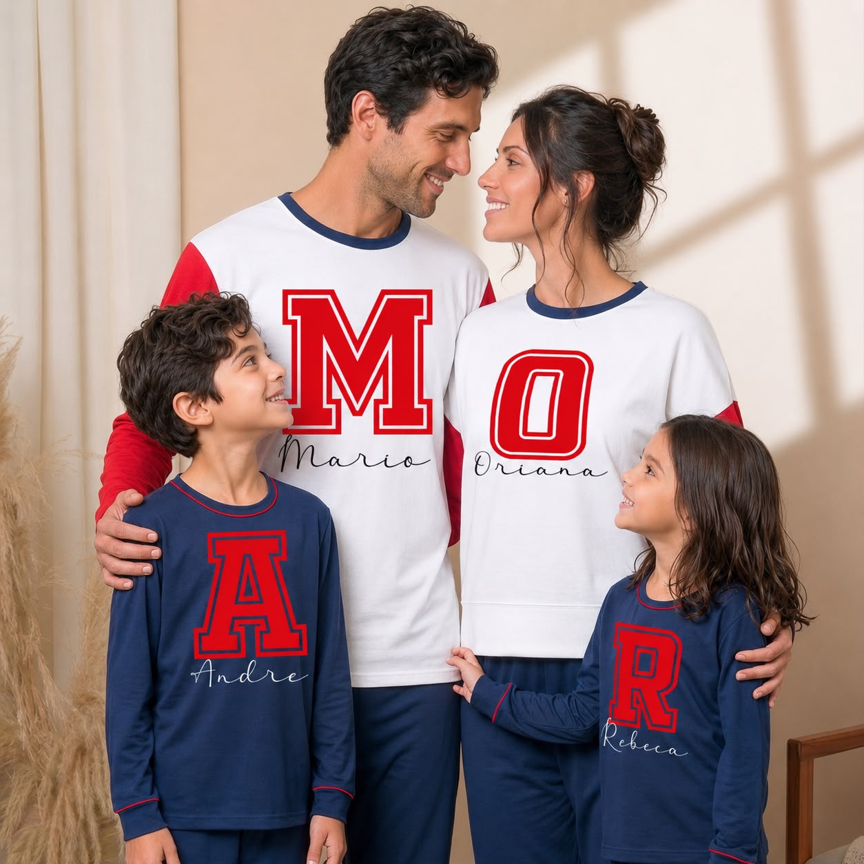 Pijama de familia tricolor